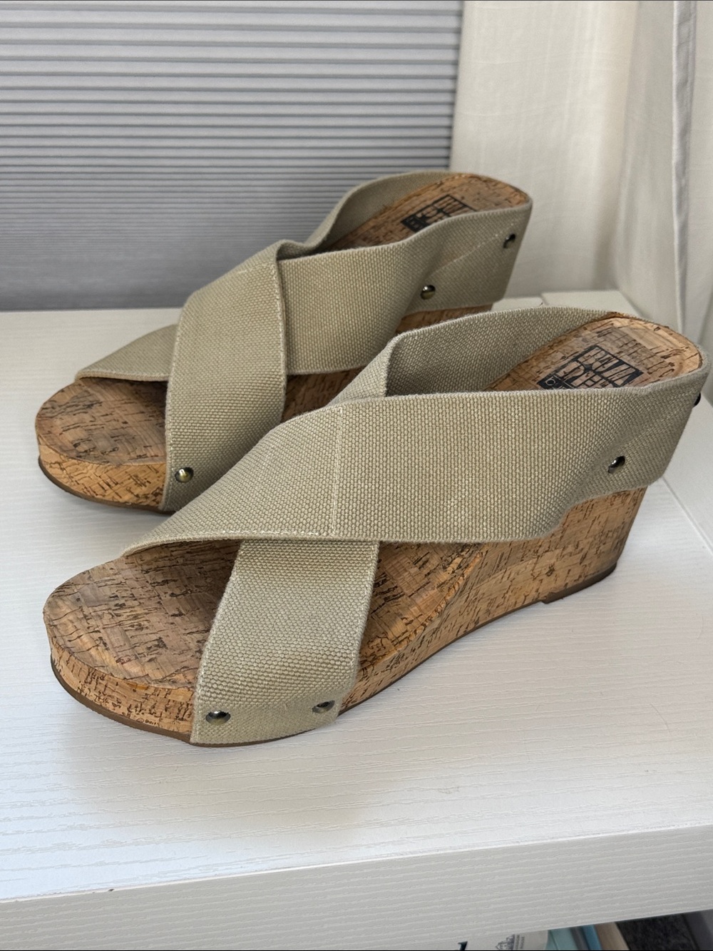 Bumper Beige Canvas Cork Wedge Sandals